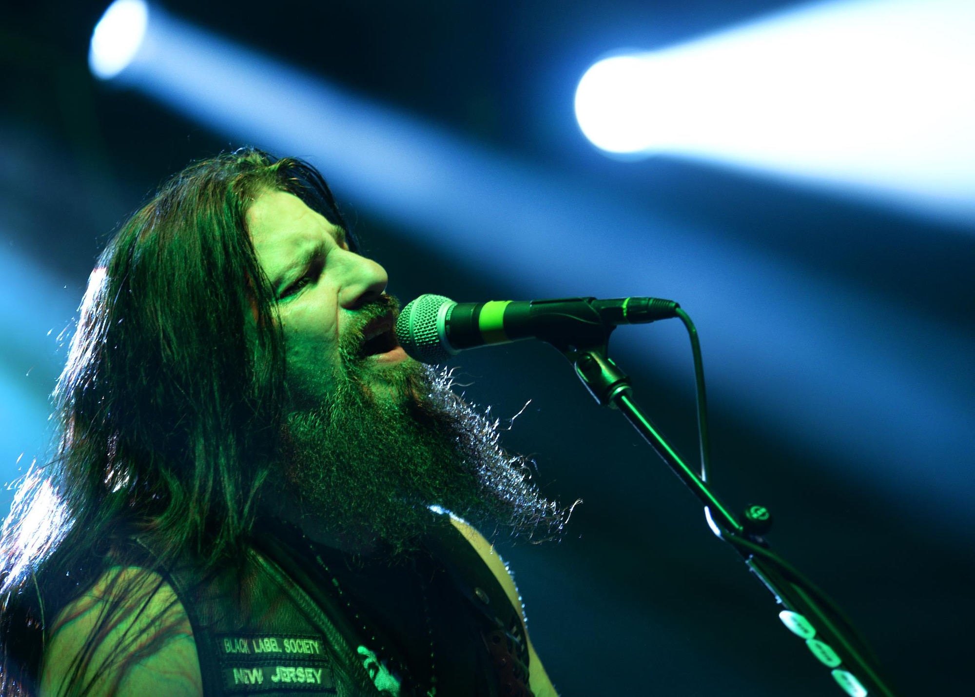 The Black Label Society sings their famous lyrics to members of Team Cannon Jan. 28, 2015 at Cannon Air Force Base, N.M. The band had the opportunity to have lunch with a select group of Air Commandos after a meet and greet at the Base Exchange. (U.S. Air Force Photo/Airman 1st Class Chip Slack)