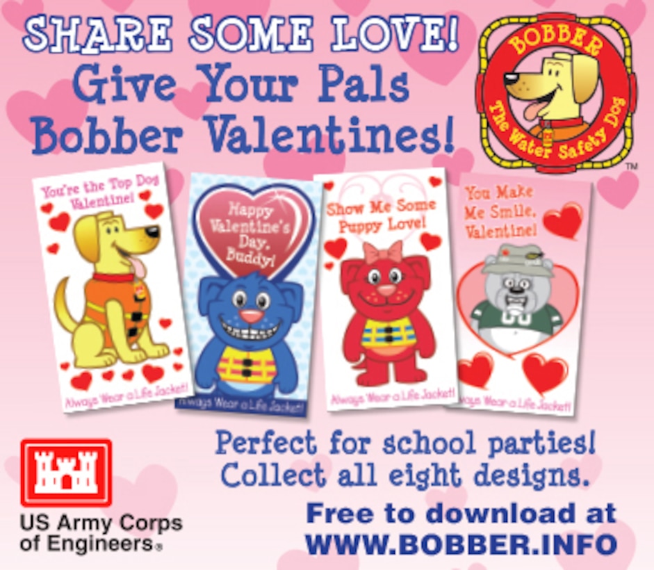 Give your pals Bobber Valentines. Perfect for school parties! Collect all eight designs. Free to download at www.Bobber.info