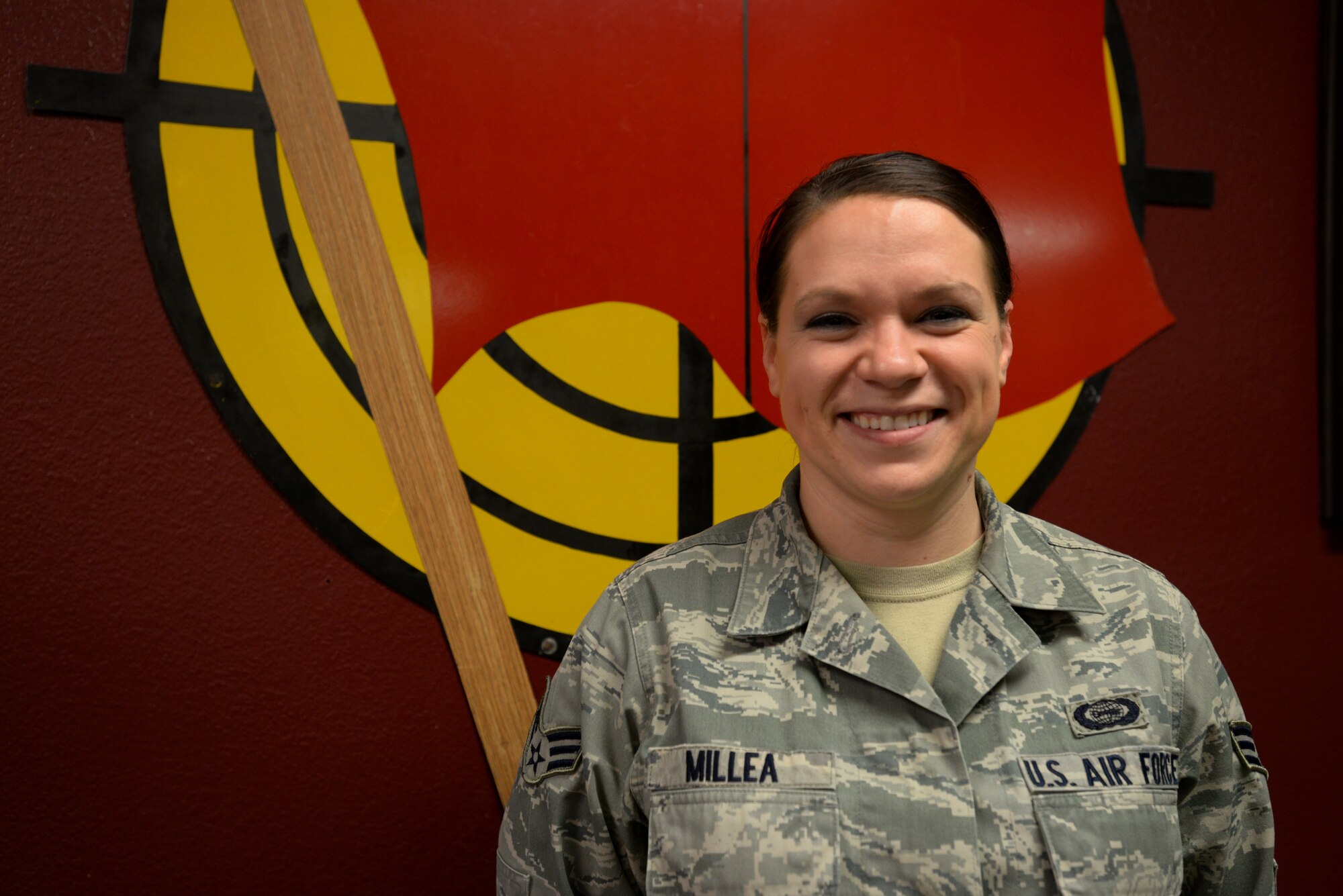 Senior Airman Samantha Millea is an intelligence analyst with the 493rd Fighter Squadron, Royal Air Force Lakenheath, England. Members of the squadron are currently participating in Red Flag 15-1 at Nellis Air Force Base, Nev. Red Flag is a realistic combat training exercise involving the air, space, and cyber forces of the United States and its allies. (U.S. Air Force photo by Tech. Sgt. Eric Burks/Released)