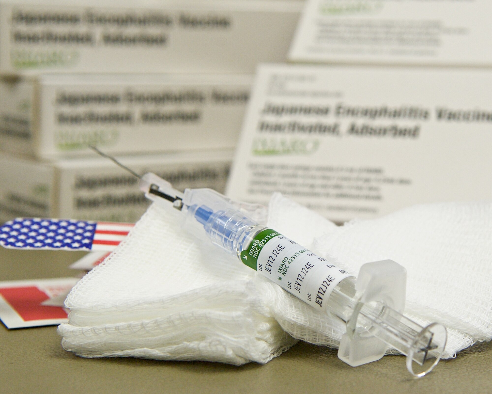 A Japanese Encephalitis vaccination is now mandatory for active-duty Airmen stationed to or traveling for 30 days or more in the Republic of Korea or Japan.  While the likelihood of contracting the disease is low, the Air Force Surgeon General mandated the vaccine as part of their continuing efforts to protect and defend Airmen and their families from public health threats.  (U.S. Air Force photo by Tech. Sgt. James Stewart/Released)