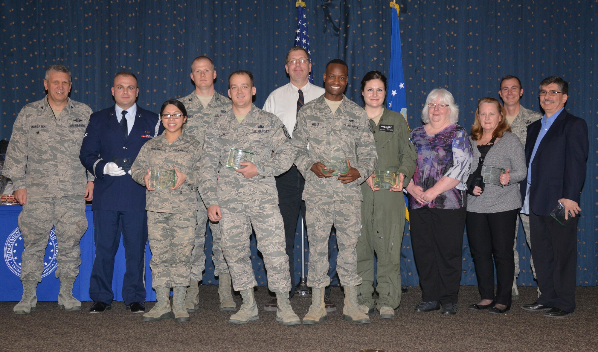 Team Kirtland fourth quarter award recepients were recognized at an awards ceremony Jan. 29 at the Mountain View Club. (Photo by Dennis Carlson) 