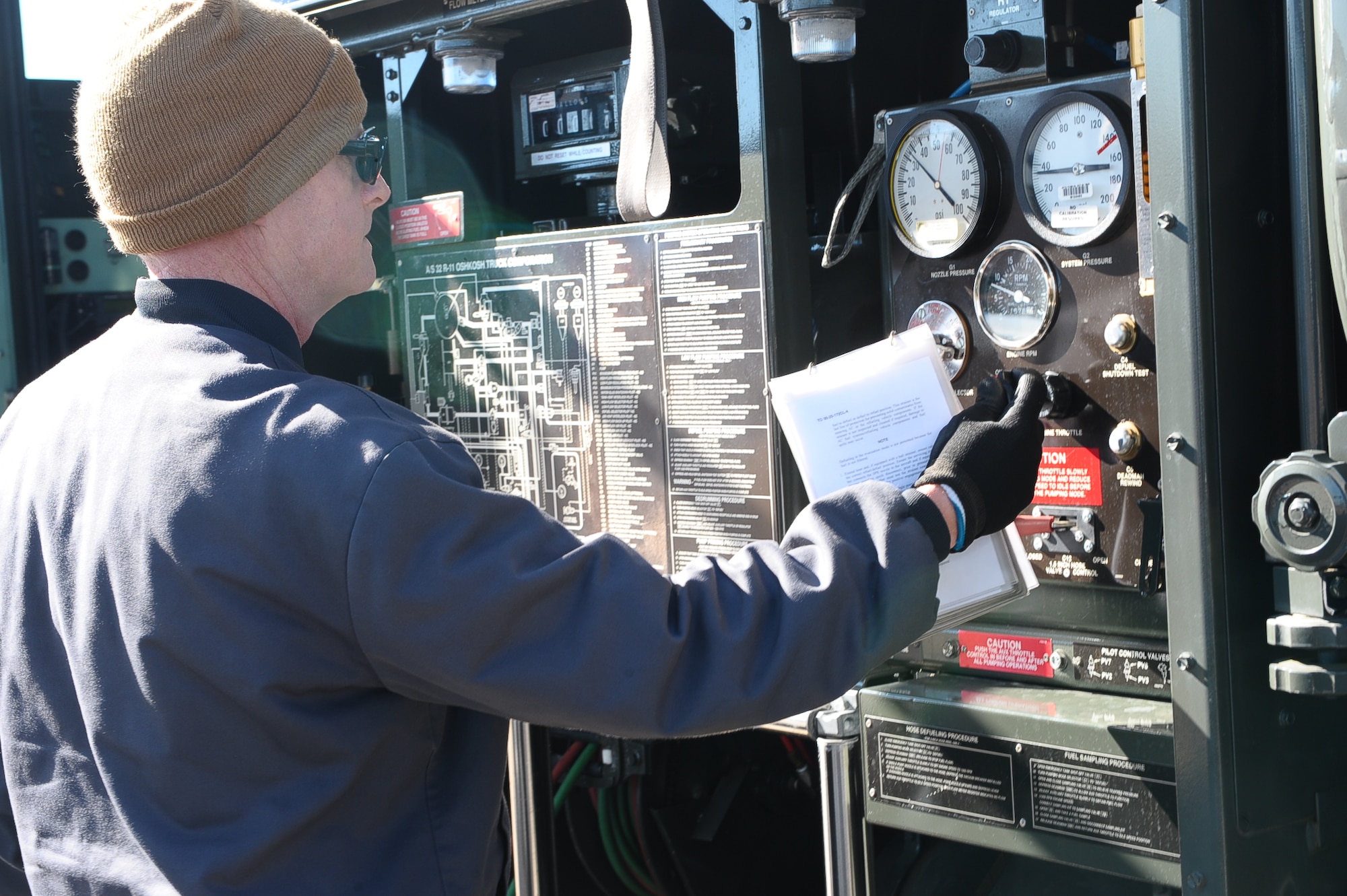 Frank Deal, 14th Logistics Readiness Squadron Fuels Technician, refuels a T-6 Texan Jan. 27 on Columbus Air Force Base, Miss. The 14th LRS Fuels Flight refills 250-280 aircraft a day. (U.S. Air Force photo/Airman Daniel Lile)