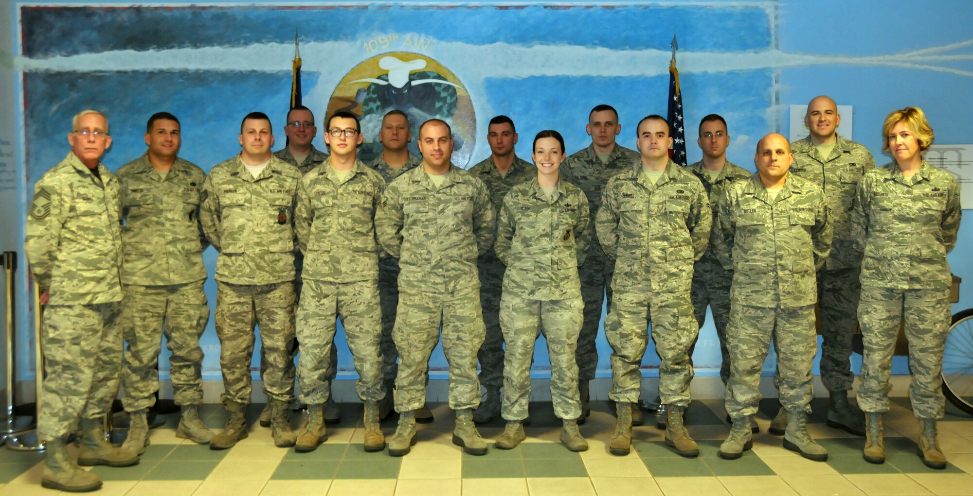 14 Airmen completed the 109th Airlift Wing's first Airman Development Course at Stratton Air National Guard Base, N.Y., on  Jan. 30, 2015. The three-day course covered topics on teambuilding, public speaking, Air Force heritage, 109th AW history, conflict resolution, the evaluation process, financial and educational benefits, and more. (U.S. Air National Guard photo by Tech Sgt. Catharine Schmidt/Released)