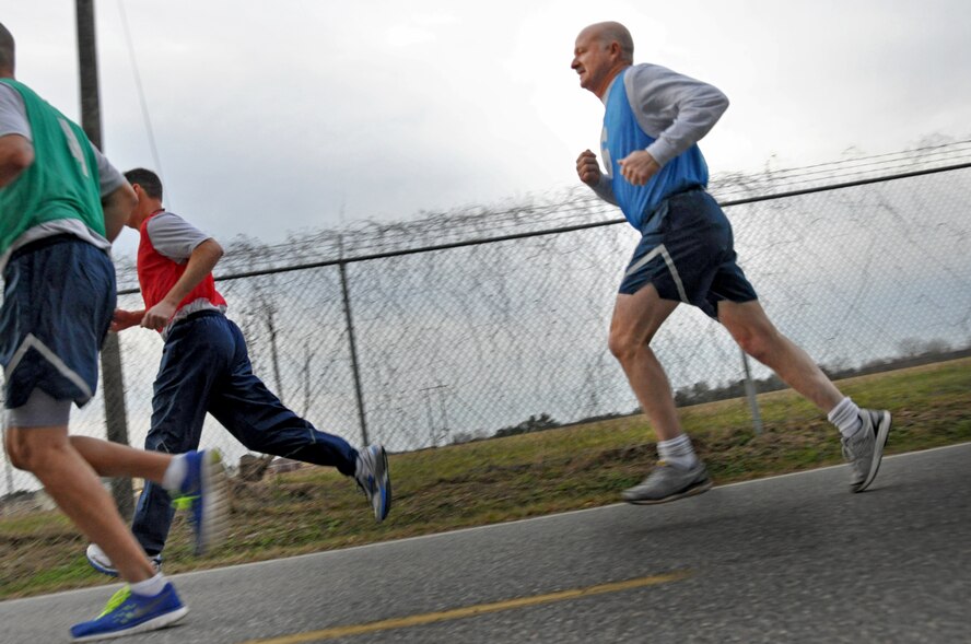 Chief Master Sgt. Ken Koyles, superintendent of the 476th Fighter Group out of Moody AFB, Georgia- a geographically separated unit from the 442d Fighter Wing out of Whiteman AFB, Missouri- completes his final graded fitness test the morning of January 11 near Valdosta, Georgia. Koyles plans to continue participating in the fitness test, which he completes every month to assist the Airmen of the 476th Fighter Group. Koyles first retired from the Air Force in 1997. (Air Force photo by the 442d Fighter Wing)