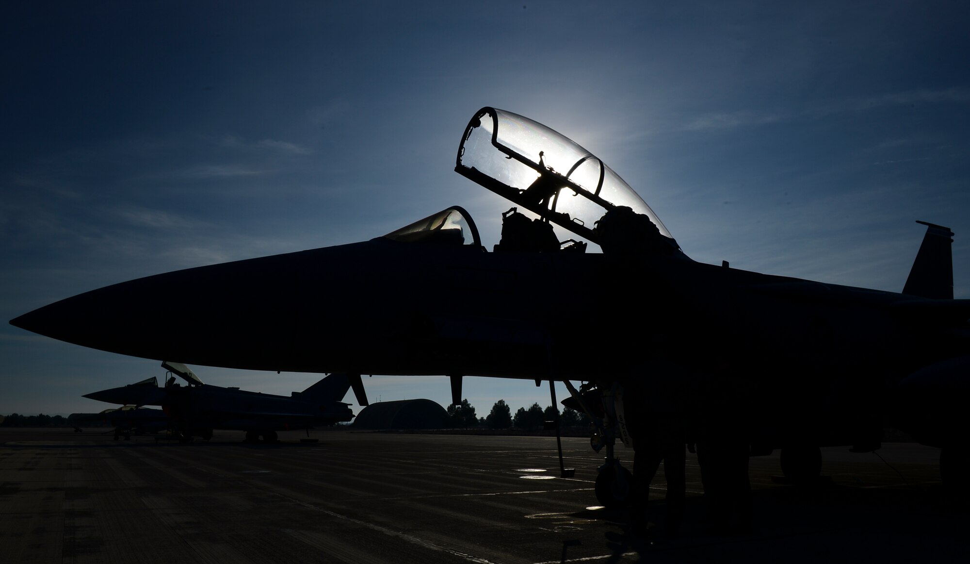 Liberty Airmen from the 492nd Aircraft Maintenance Unit check over the F-15E Strike Eagle to ensure it is ready for take-off at Los Llanos Air Base, Spain, Jan. 29, 2015. The 492nd Fighter Squadron was in Spain as part of the 2015 Tactical Leadership Programme that was cut short as a result of an aircraft crash on Jan. 26, 2015. (U.S. Air Force photo by Airman 1st Class Erin R. Babis/Released)