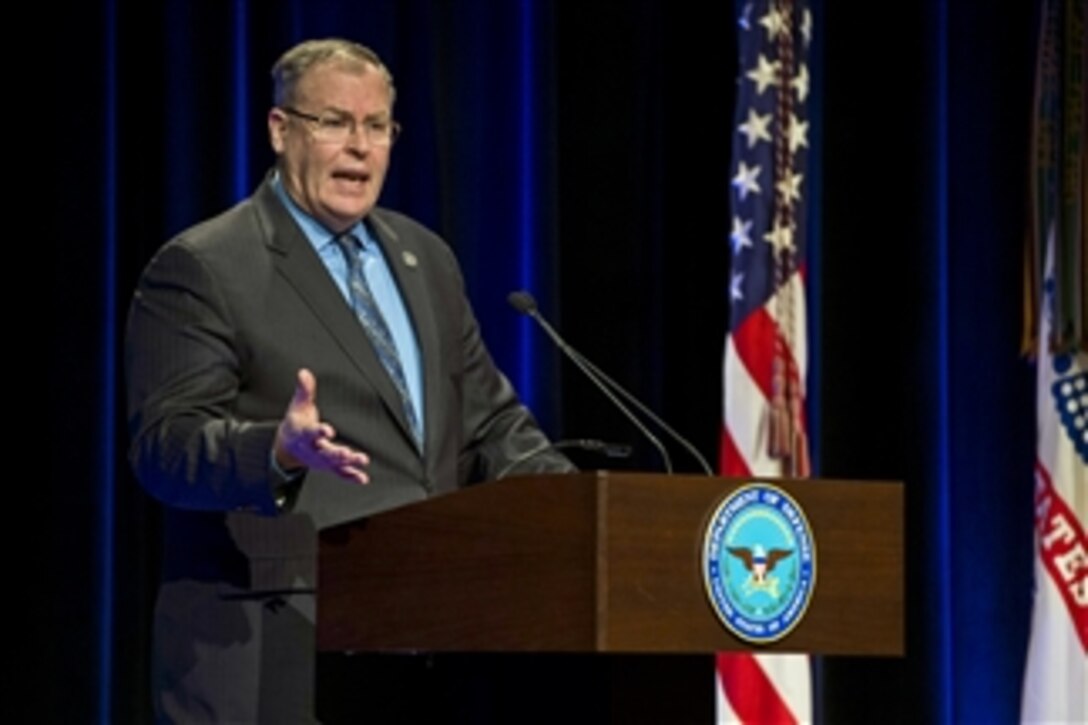Deputy Defense Secretary Bob Work speaks during the awards ceremony for the Defense Department's role in the Combined Federal Campaign in the National Capital Area at the Pentagon, Jan. 29, 2015. 