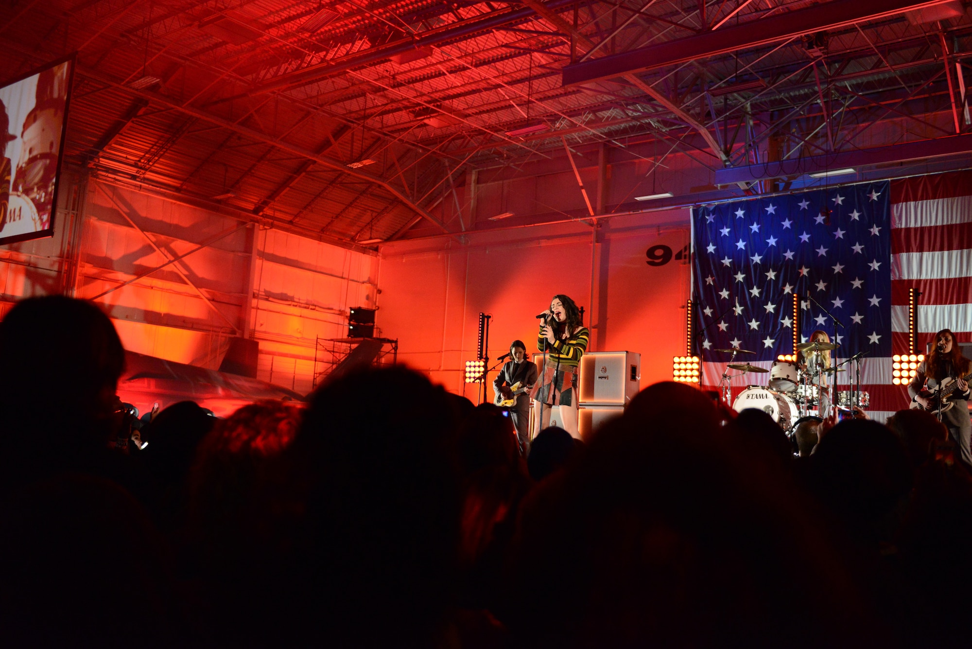 Charli XCX performs on stage at hangar 999 at Luke Air Force Base, Arizona, Jan. 30, 2015. The concert was put on by Papa John’s and VH1, and was hosted by Nick Lachey. (U.S. Air Force photo by Senior Airman James Hensley)