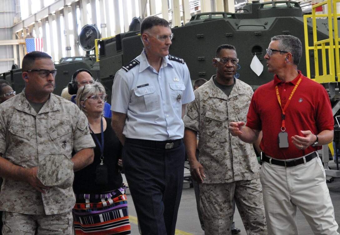 Air Force Lt. Gen. Andrew Busch, director, Defense Logistics Agency, Fort Belvoir, Va., tours Marine Depot Maintenance Command/Production Plant Albany during his visit to DLA Distribution Albany, Ga., aboard Marine Corps Logistics Base Albany, July 1.