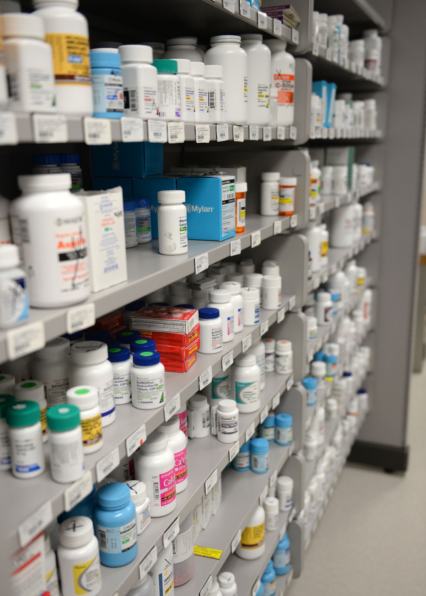 The 36th Medical Support Squadron pharmacy holds more than 500 medications in its supply. On average, the pharmacy fills and dispenses 150 prescriptions a day. (U.S. Air Force photo by Airman 1st Class Joshua Smoot/Released)