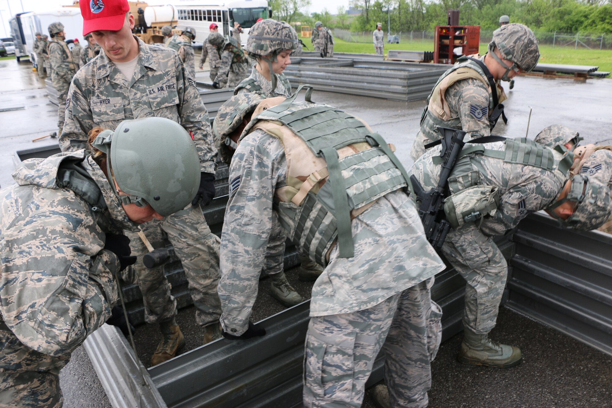 Members of the 200th RED HORSE, Detachment 1, Mansfield, OH, perform various training exercises during a Field Training Exercise (FTX) on May 16, 2014. The exercise is focused on simulation of deployed environments and defense from hostile enemy actions. (U.S. Air National Guard Photo by Tech. Sgt. Joe Harwood\Released)