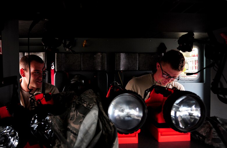 Airman Cody Burns, right, and Airman 1st Class Kaleb Frazier, 509th Civil Engineer Squadron firefighters, inspect a fire truck’s engine oil and transmission fluid at Whiteman Air Force Base Mo., May 28, 2015. Firefighters understand the significant impact their job has on the mission and on Whiteman’s safety. (U.S. Air Force photo by Senior Airman Keenan Berry/Released)