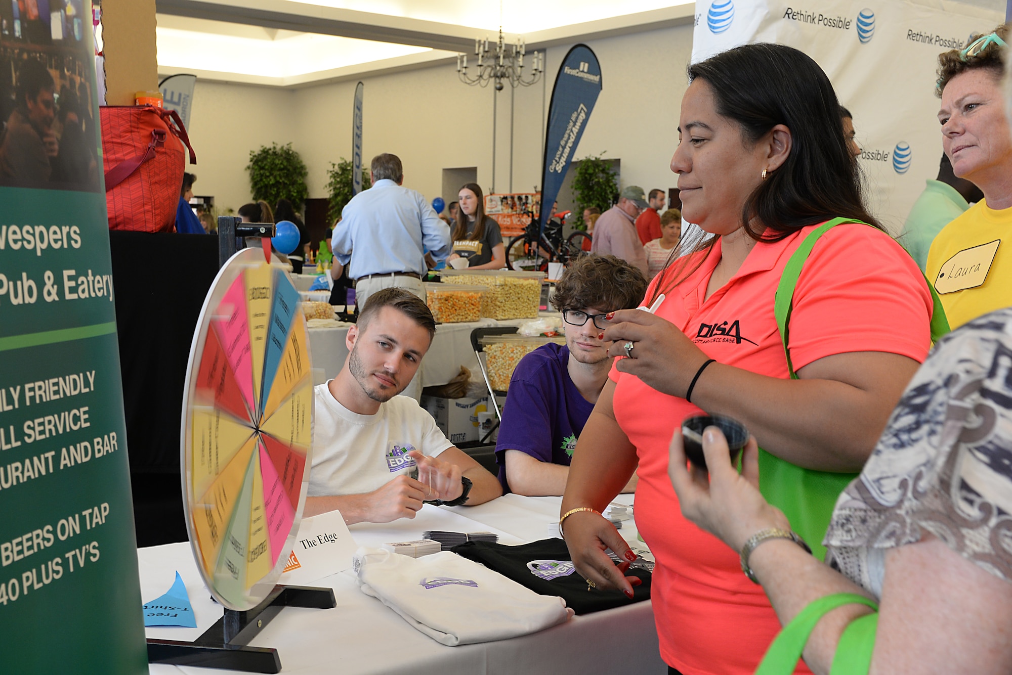 Members of Team Scott and their family members came out to the Scott Club for the annual base picnic June 26, 2015 at Scott Air Force Base, Ill. The picnic included game booths, information booths, a vehicle display, and free food for all. (U.S. Air Force photo/ Airman 1st Class Kiana Brothers)