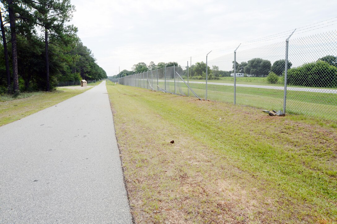 Marine Corps Logistics Base Albany's fence line is erected within five hours of being damaged by a single-car accident, July 1.