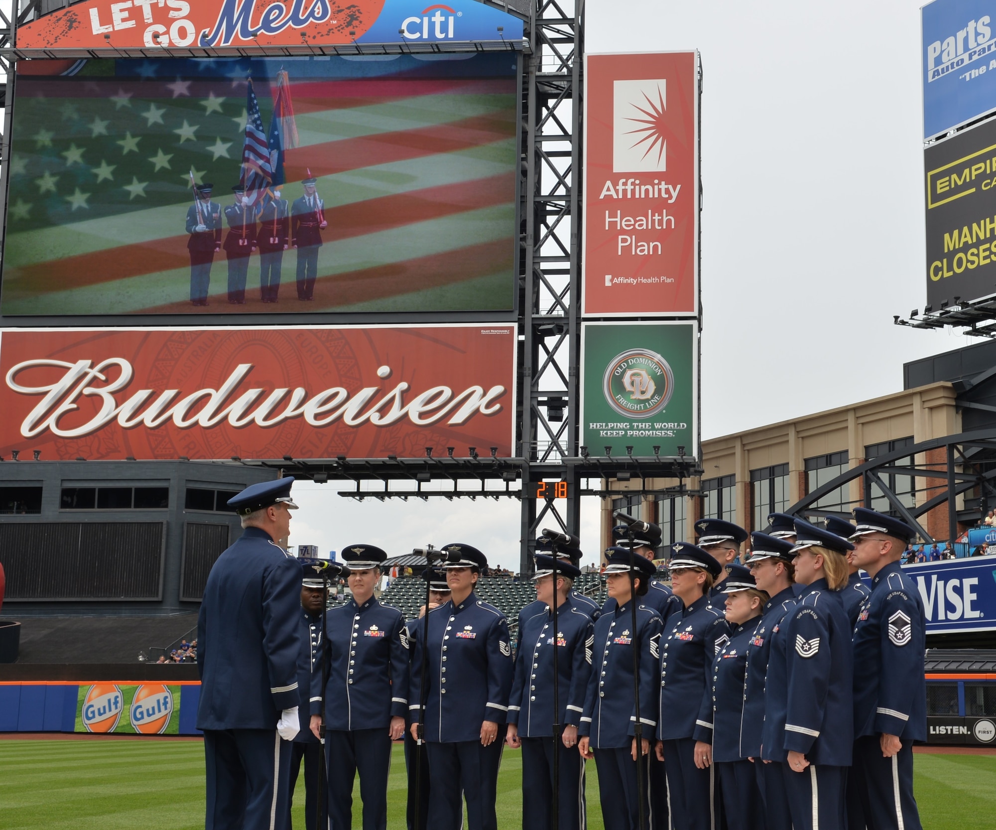 The United States Air Force Singing Sergeants and Honor Guard perform at New York City's Citi Field on July 2, 2015 before the Mets’ game. This performance was part of a larger five-day tour in New York City to represent the Air Force on the nation's birthday (U.S. Air Force photo/1Lt. Esther Willett).