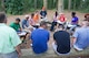 U.S. Air Force Maj. James Taylor, center, a chaplain and Strong Bonds instructor with the 116th Air Control Wing, Georgia Air National Guard, leads a class on relationship building during the outdoor adventure course at the Strong Bonds singles retreat at the Sea Palms Resort, Saint Simons Island, Ga., June 27, 2015. The retreat, hosted by chaplains from the 116th Air Control wing, is a key component of the unit's resiliency program aimed at helping Airmen from Air National Guard units across Georgia to build relationships, learn to trust people, and hone their teambuilding skills. (U.S. Air National Guard photo by Senior Master Sgt. Roger Parsons/Released)