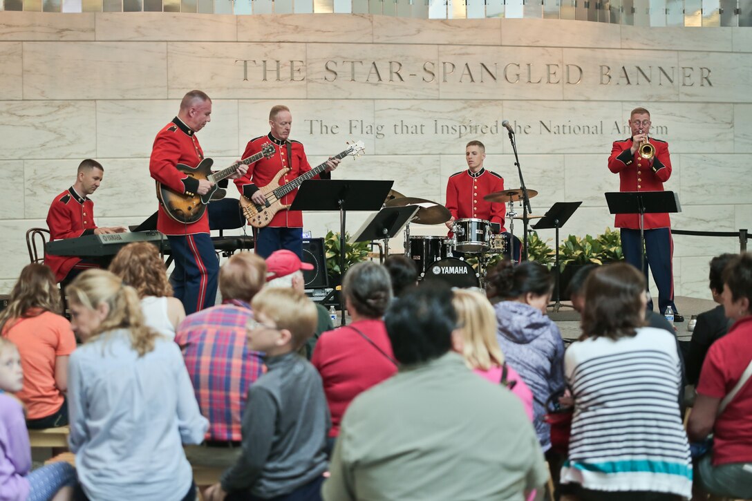 A Marine Jazz Ensemble from "The President's Own" performed an eclectic mix of jazz standards for visitors during the afternoon of July 2  at the National Museum of American History. (USMC photo by Staff Sgt. Brian Rust/released)