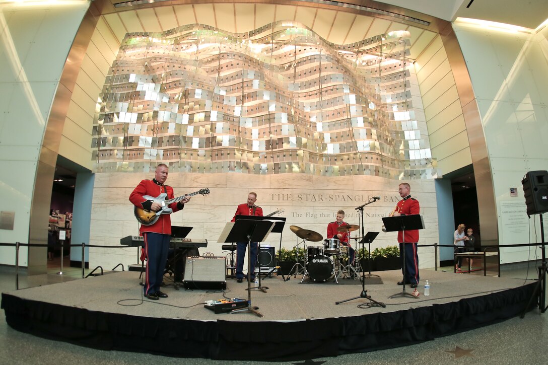 A Marine Jazz Ensemble from "The President's Own" performed an eclectic mix of jazz standards for visitors during the afternoon of July 2  at the National Museum of American History. (USMC photo by Staff Sgt. Brian Rust/released)