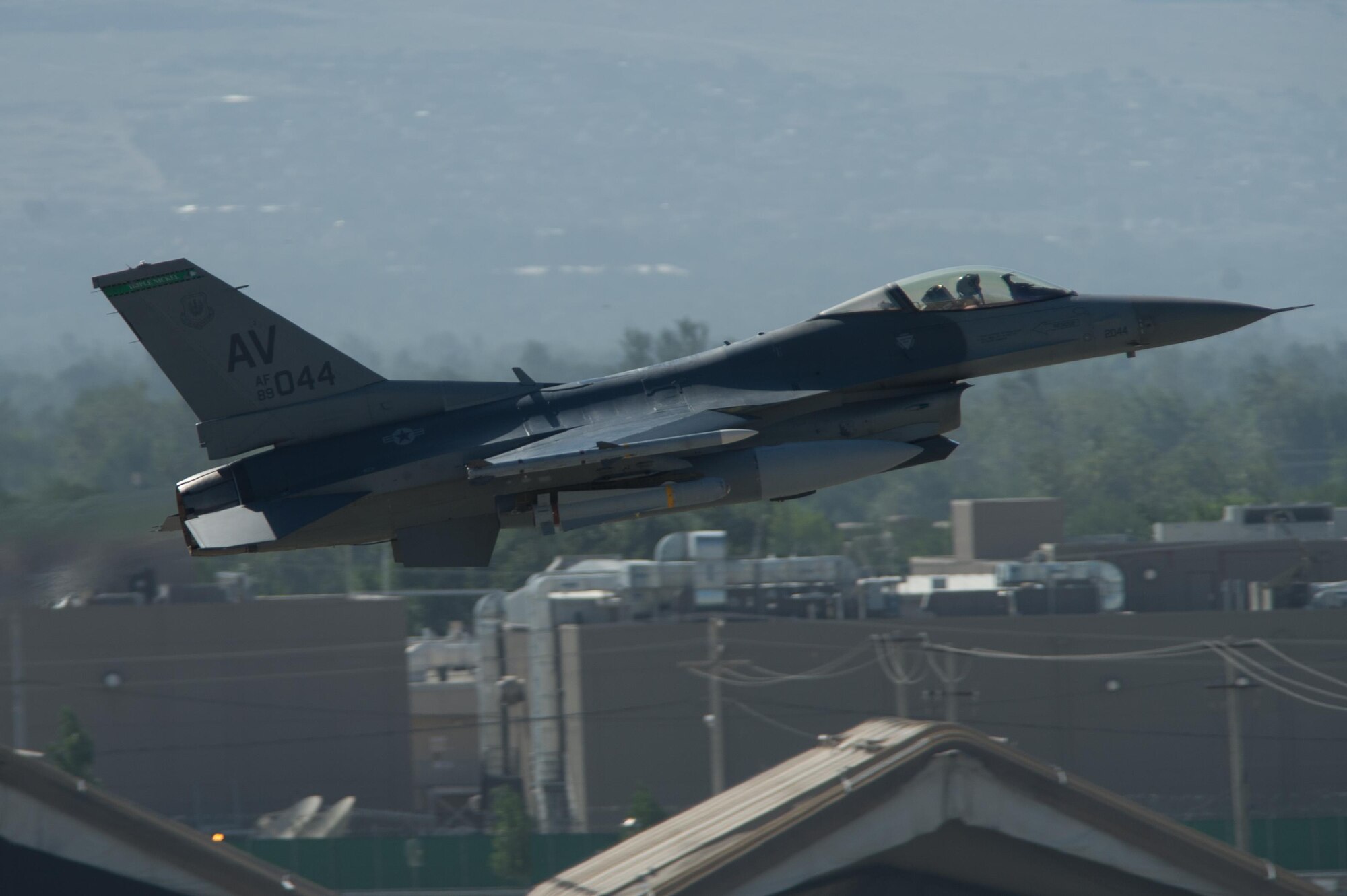 A U.S. Air Force F-16 Fighting Falcon “Triple Nickel” aircraft assigned to the 555th Expeditionary Fighter Squadron from Aviano Air Base, Italy, takes off from Bagram Airfield, Afghanistan, July 4, 2015. The F-16 is a multi-role fighter aircraft that is highly maneuverable and has proven itself in air-to-air and air-to-ground combat. Members of the Triple Nickel are deployed in support of Operation Freedom’s Sentinel and NATO’s Resolute Support mission. (U.S. Air Force photo by Tech. Sgt. Joseph Swafford/Released)