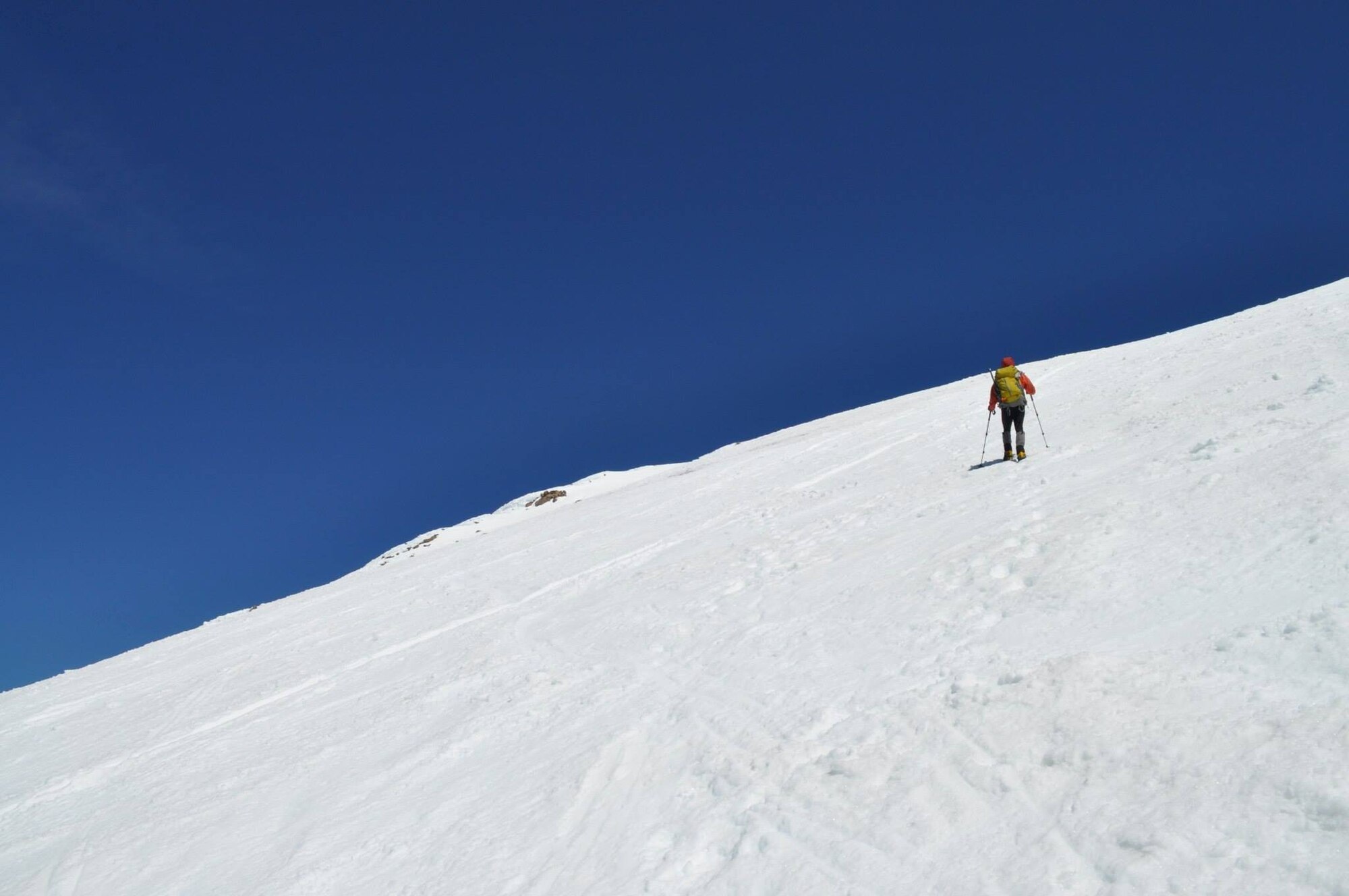 Steve Dorsey, an alpine climber, climbs to a false summit June 14, 2015, on Mount Adams, Wash. Dorsey was an alpine climbing mentor to Maj. Clinton Varty, 62nd Maintenance Squadron commander, accompanying him on his hike on Mount Adams and Mount Baker. (Courtesy photo)