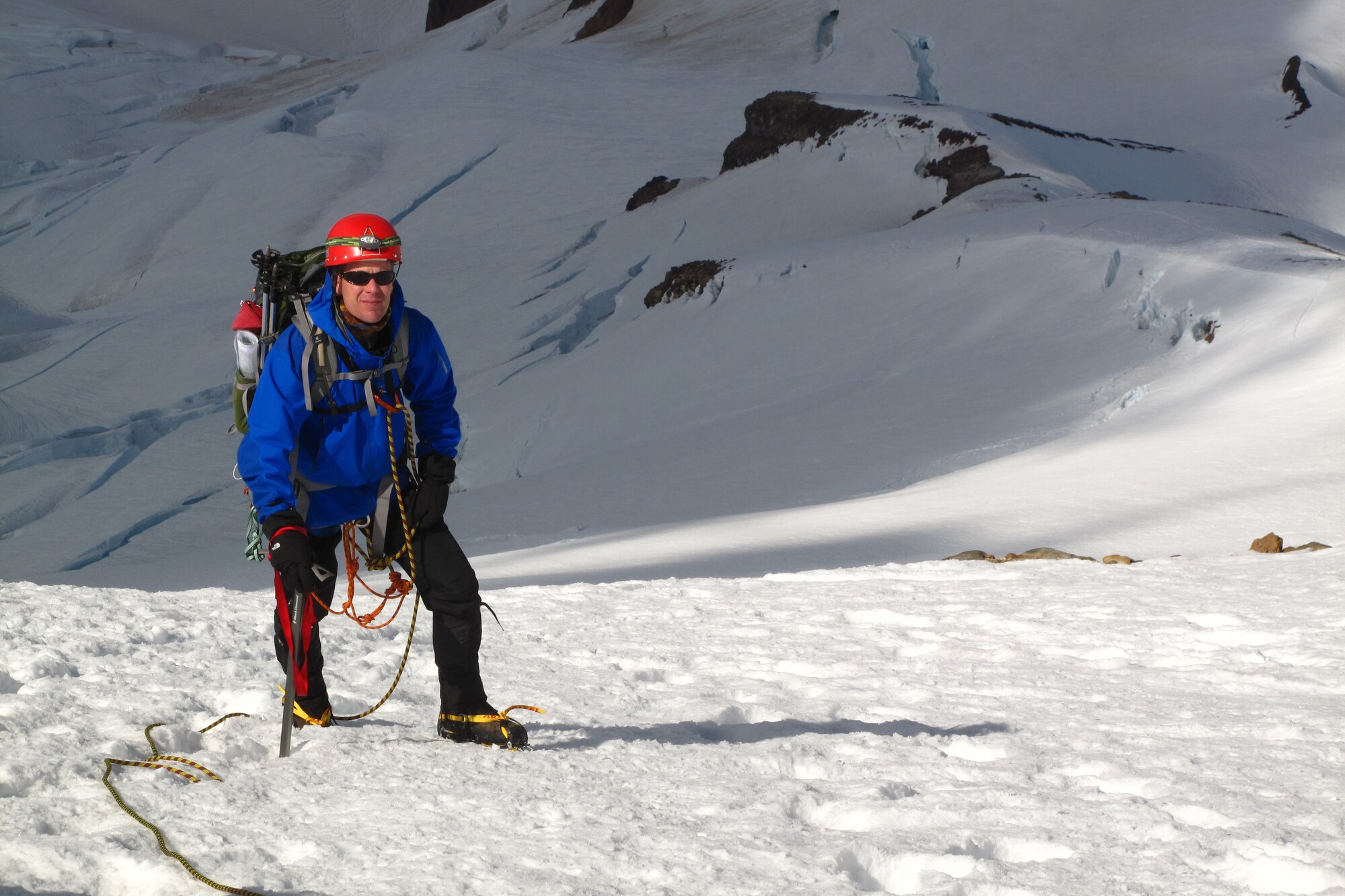 Maj. Clinton Varty, 62nd Maintenance Squadron commander, ascends to the summit of Mount Baker, Wash., June 22, 2014. Mount Baker was one of three mountains Varty has climbed between 2013 and 2015, including Mount Rainier and Mount Adams. (Courtesy photo)