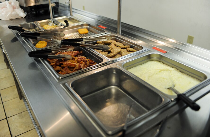 A variety of food items are displayed for customers at the Turn N’ Burn Flight Kitchen July 1, 2015, at Moody Air Force Base, Ga. The Turn N’ Burn’s lunch menu offers an assortment of food to include sandwiches, salads, burgers and wings. (U.S. Air Force photo by Senior Airman Sandra Marrero/Released)