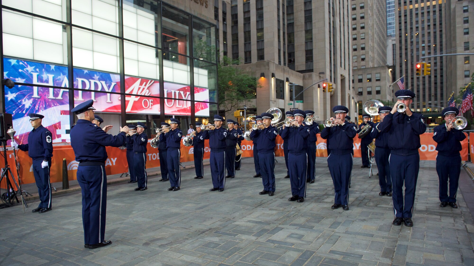The Ceremonial Brass, led by conductor Col. Larry Lang, performs for NBC’s “Today” show on July 4, 2015. This performance was part of a larger five-day tour in New York City to represent the Air Force on the nation's birthday (U.S. Air Force photo/SMSgt. Bob Kamholz).