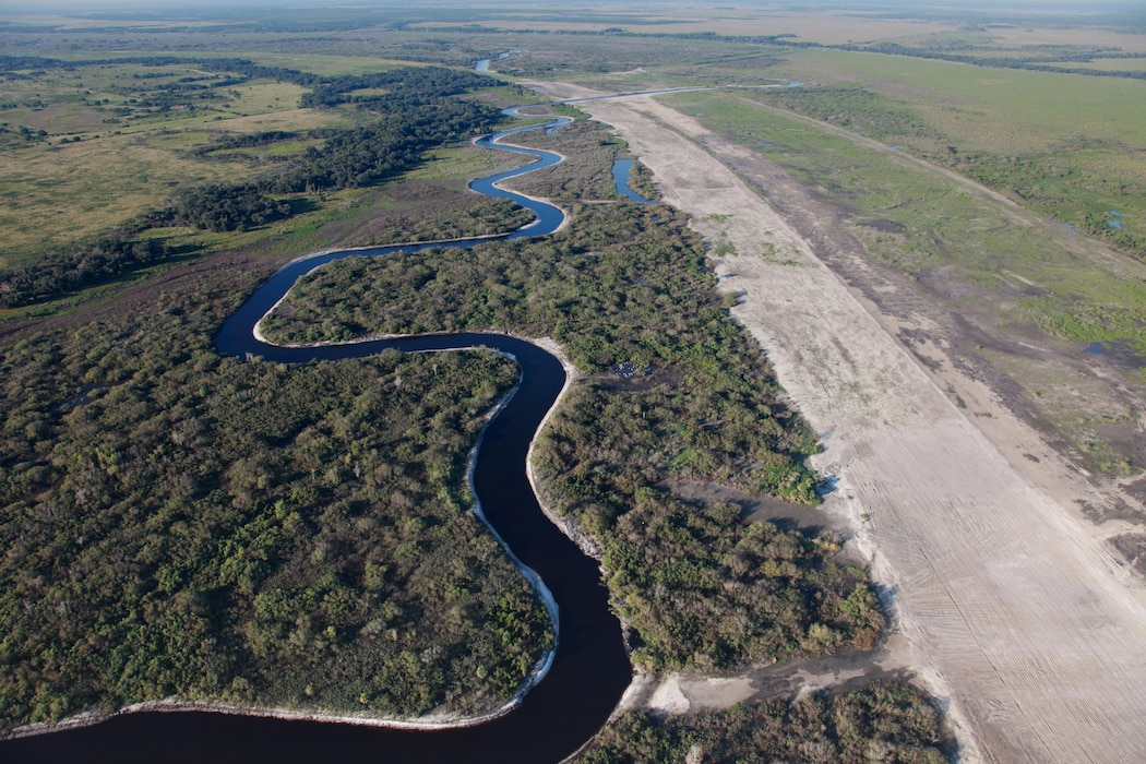 The Kissimmee River Restoration project is a congressionally authorized undertaking sponsored by the U. S. Army Corps of Engineers and the South Florida Water Management District, the non-federal sponsor. The project encompasses the removal of two water control structures, filling approximately 22 miles of canal, and restoring over 40 square miles of the river channel and floodplain ecosystem, including approximately 27,000 acres of wetlands. 