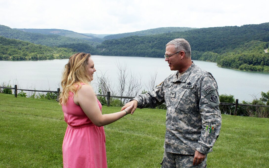 Ms. Karli Hakala at Jennings Randoph Lake was presented with the Army Engineer Memorial Award by Col. Trey Jordan, U.S. Army Corps of Engineers Baltimore District commander. 