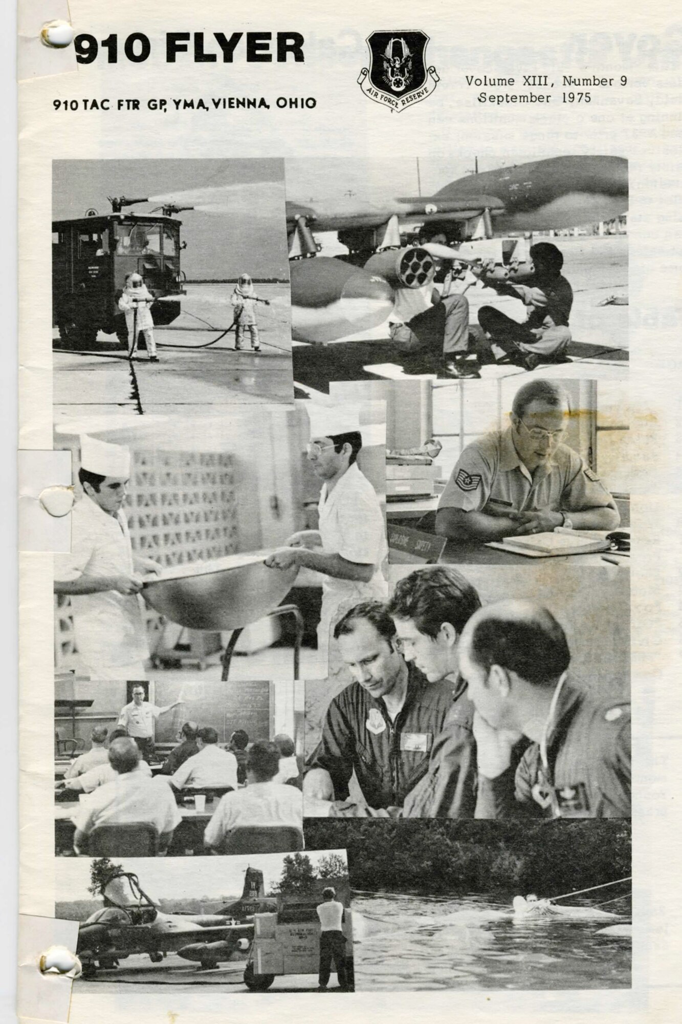 This cover of the 910 Flyer, official magazine of the 910th Tactical Fighter Group, dated Sept. 1975, displays several photos of the A-37 Dragonfly. Artwork featuring the 910th Tactical Fighter Group was uncovered by workers pressure washing a pump house building here, May 2015. The 910th flew the A-37 from 1971 to 1981.