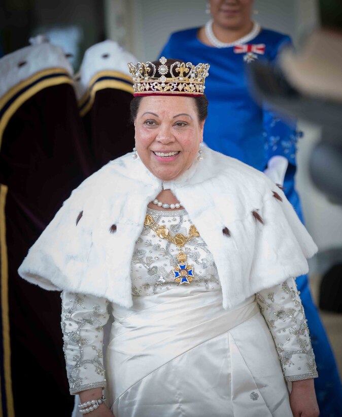 Queen Nanasipau'u exits the church after her husband's coronation ceremony in Nuku'alofa, Tonga, July 4, 2015. The U.S. Marine Corps Forces, Pacific Band participated in the coronation ceremonies alongside bands from Tonga, Australia and New Zealand.