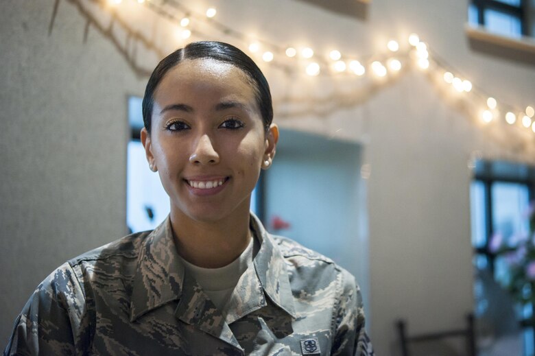 U.S. Air Force Staff Sgt. Amber Wells, 17th Medical Support Squadron diagnostic imaging technician, poses for a photo at the Norma Brown Building on Goodfellow Air Force Base, Texas, July 7, 2015. Wells was recently highlighted as the 17th Training Wing Spotlight, a series that highlights Goodfellow Team members. (U.S. Air Force photo by Staff Sgt. Michael Smith/Released)