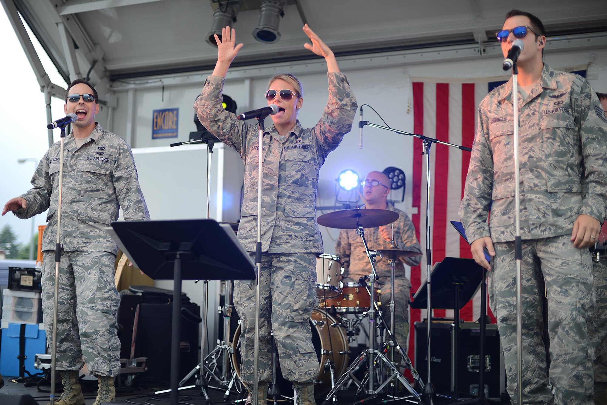 The Band of the Pacific-Hawaii music group, 'Hana Hou!', performs during the Celebrate America event at Yokota Air Base, Japan, July 2, 2015. The group played both English and Japanese songs, honoring the host nation's contributions toward this Independence Day event. (U.S. Air Force photo by Airman 1st Class David C. Danford/Released)