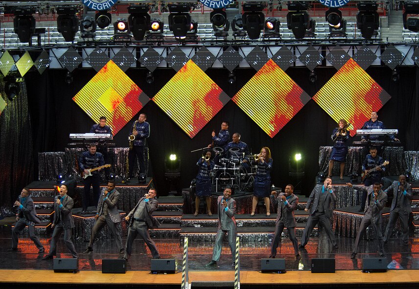 Tops in Blue, the U.S. Air Force's premier entertainment group, performs a Fourth of July show in the Cheyenne Frontier Days Arena in Cheyenne, Wyo., July 4, 2015. The troupe has provided Cheyenne’s pre-fireworks entertainment for four of the last five years. (U.S. Air Force photo by R.J. Oriez)