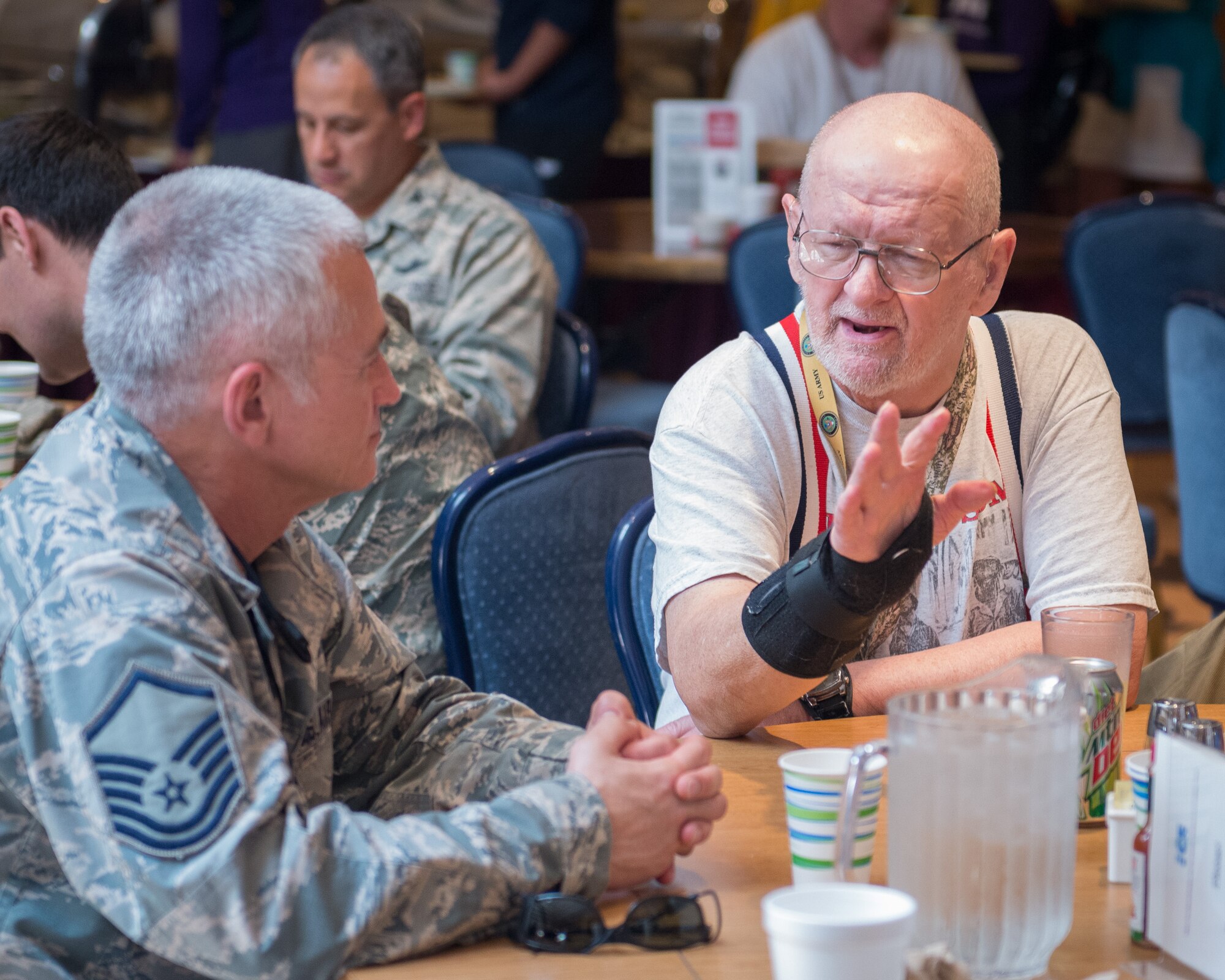 The 934th Airlift Wing hosts residents of the Minnesota Veterans Homes in Minneapolis and Hastings for the annual Take a Vet to Lunch.  Veterans join members of the 934 AW for an afternoon of lunch, conversation, and a C-130 aircraft tour at the Minneapolis-St. Paul Air Reserve Station, Minn.  (U.S. Air Force photo by Shannon McKay/Released)