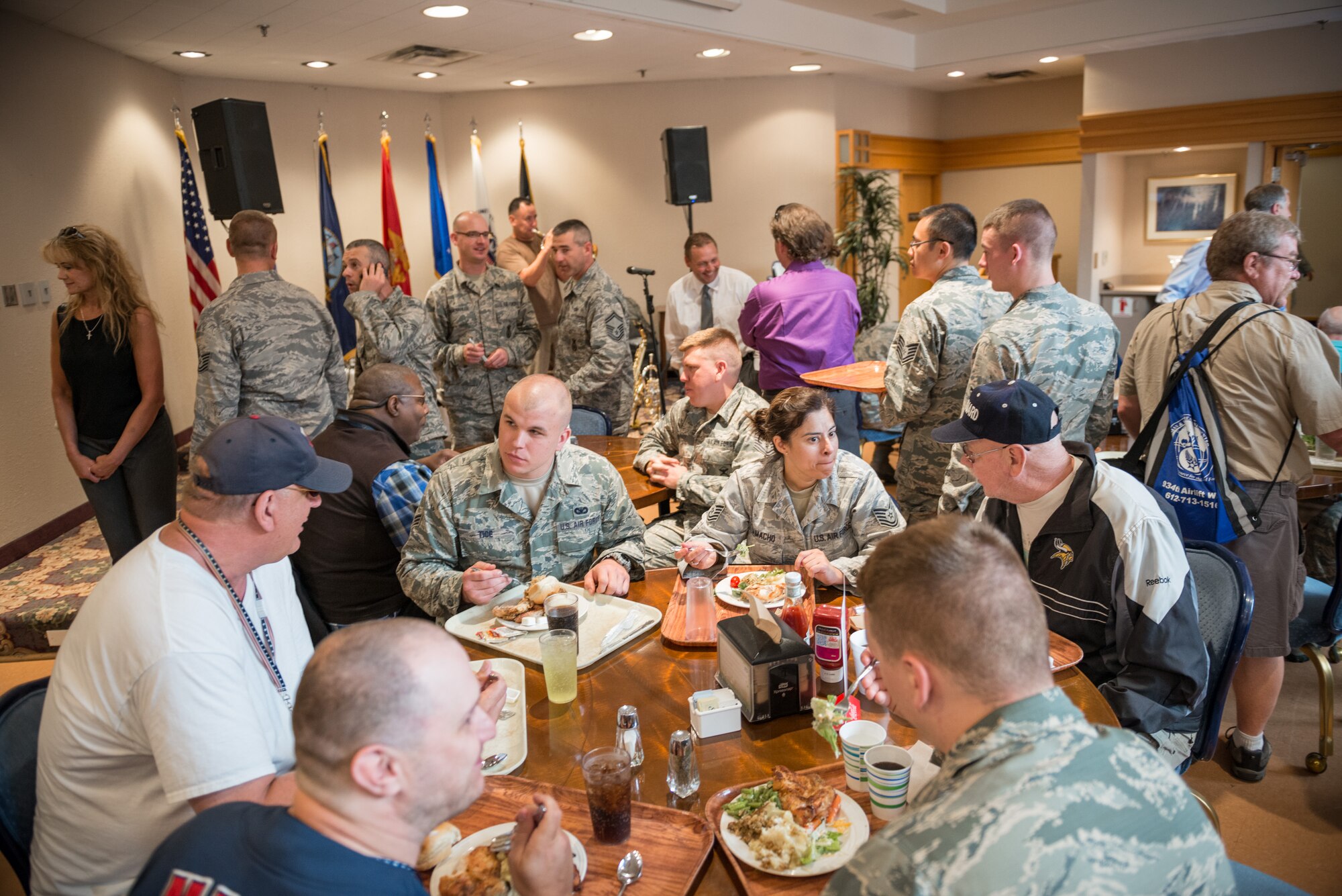 The 934th Airlift Wing hosts residents of the Minnesota Veterans Homes in Minneapolis and Hastings for the annual Take a Vet to Lunch.  Veterans join members of the 934 AW for an afternoon of lunch, conversation, and a C-130 aircraft tour at the Minneapolis-St. Paul Air Reserve Station, Minn.  (U.S. Air Force photo by Shannon McKay/Released)