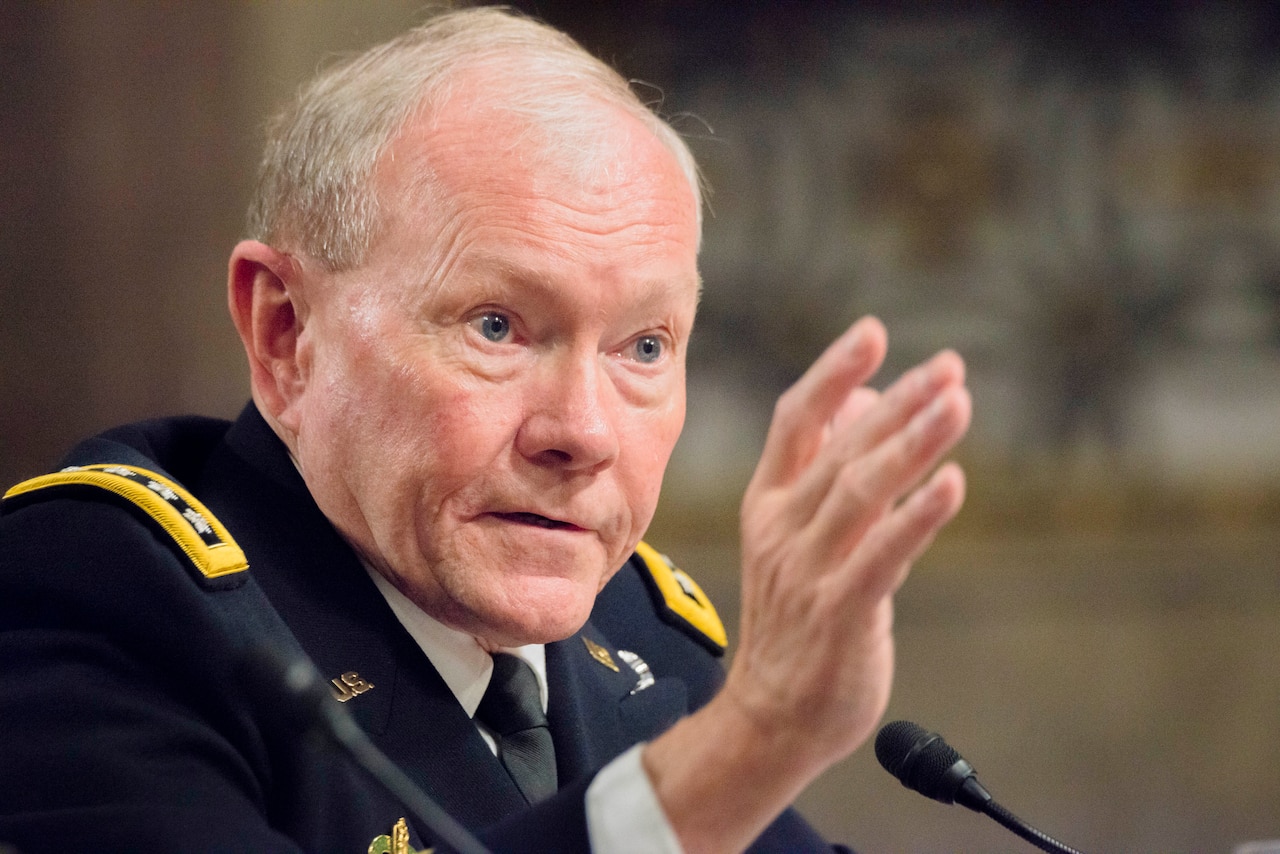 Army Gen. Martin E. Dempsey, chairman of the Joint Chiefs of Staff, testifies before a Senate Armed Services Committee hearing on the strategy to counter the Islamic State of Iraq and the Levant, July 7, 2015. DoD photo by Army Staff Sgt. Sean K. Harp