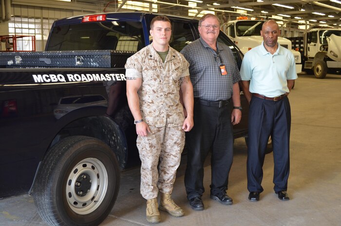 Sgt. Stephen Dillon, Rusty Hatch and Matthew Dennison make up the Roadmaster Section aboard Marine Corps Base Quantico. They are responsible for enforcing the rules of the road for government vehicles and conducting inspections and accident investigations. 