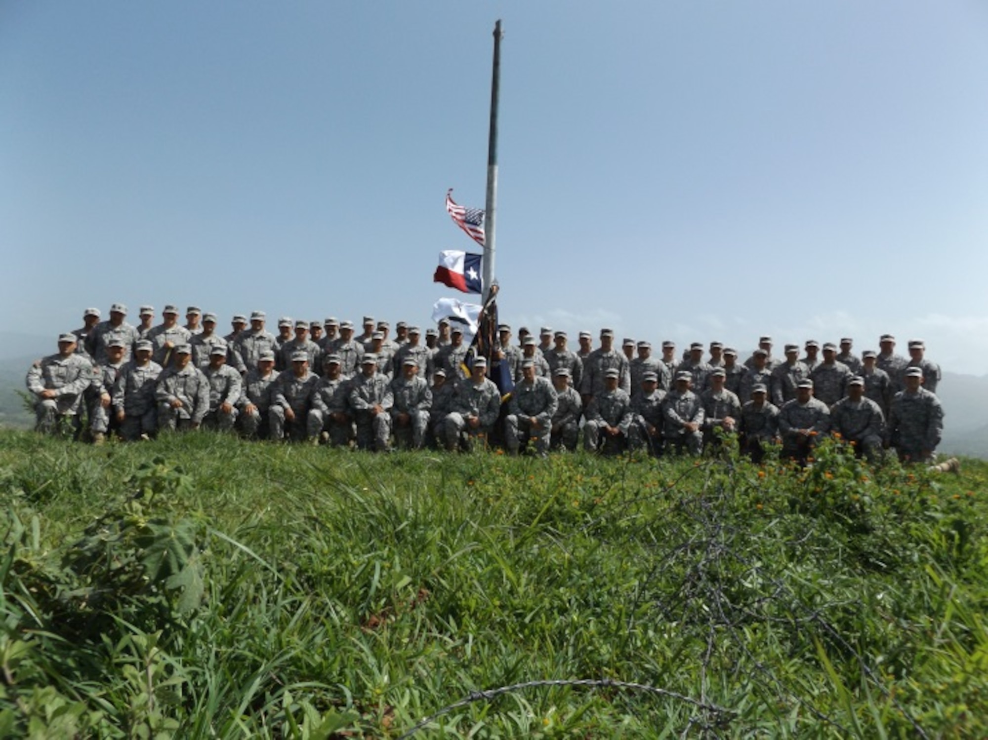 Members of the U.S. Army's 3rd Battalion, 141st Infantry Regiment, Task Force Salerno from the Texas National Guard conduct border security, drug interdiction and intelligence training from May to June 2015, Jutiapa, Guatemala. U.S. Air Force 1st Lt. Irene Mitchell, the 36th Medical Group Readiness Flight commander, joined the unit as a Spanish translator through the Language Enabled Airman Program. (Courtesy photo)
