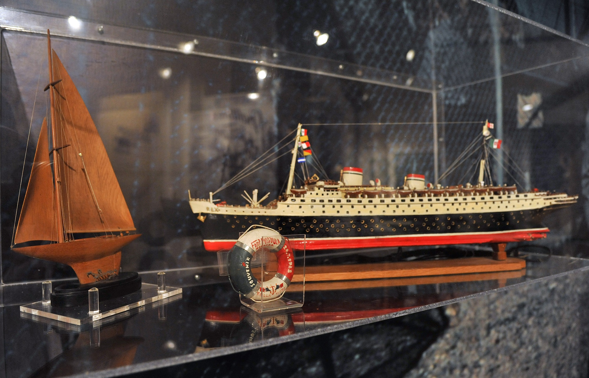 Items carved by Italian sailors while detained at Fort Missoula, Mont., during World War II are displayed at Missoula County’s Historical Museum July 7, 2015. Fort Missoula was transferred to the Department of Naturalization and Immigration in 1941 for use as an Alien Detention Center during the war. The camp housed 1,200 Italian, 650 Japanese and 23 German civilian internees during the war. (U.S. Air Force photo/John Turner)