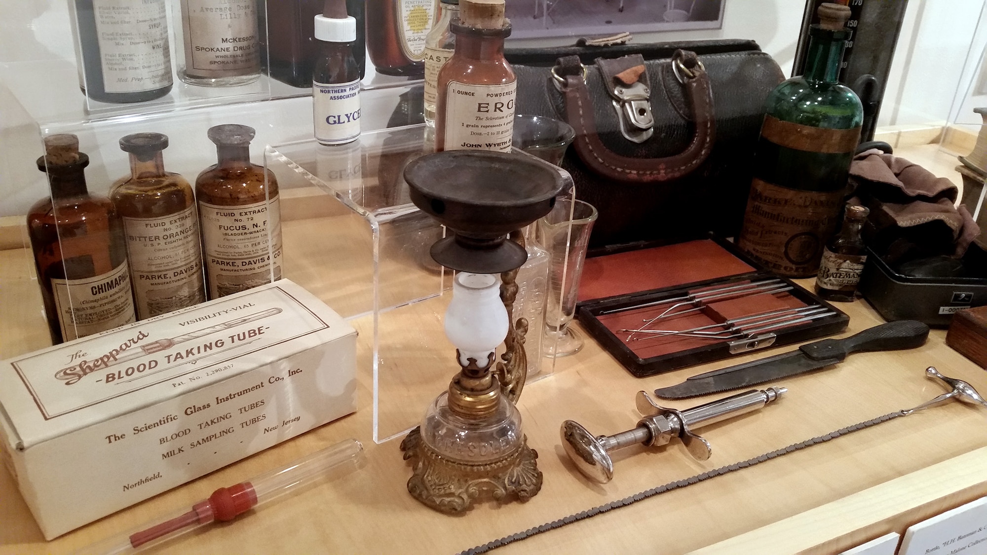Medical items are displayed in the Historical Museum at Fort Missoula, Mont., July 7, 2015. The museum tells the history of both the fort and Missoula County. (U.S. Air Force photo/John Turner)