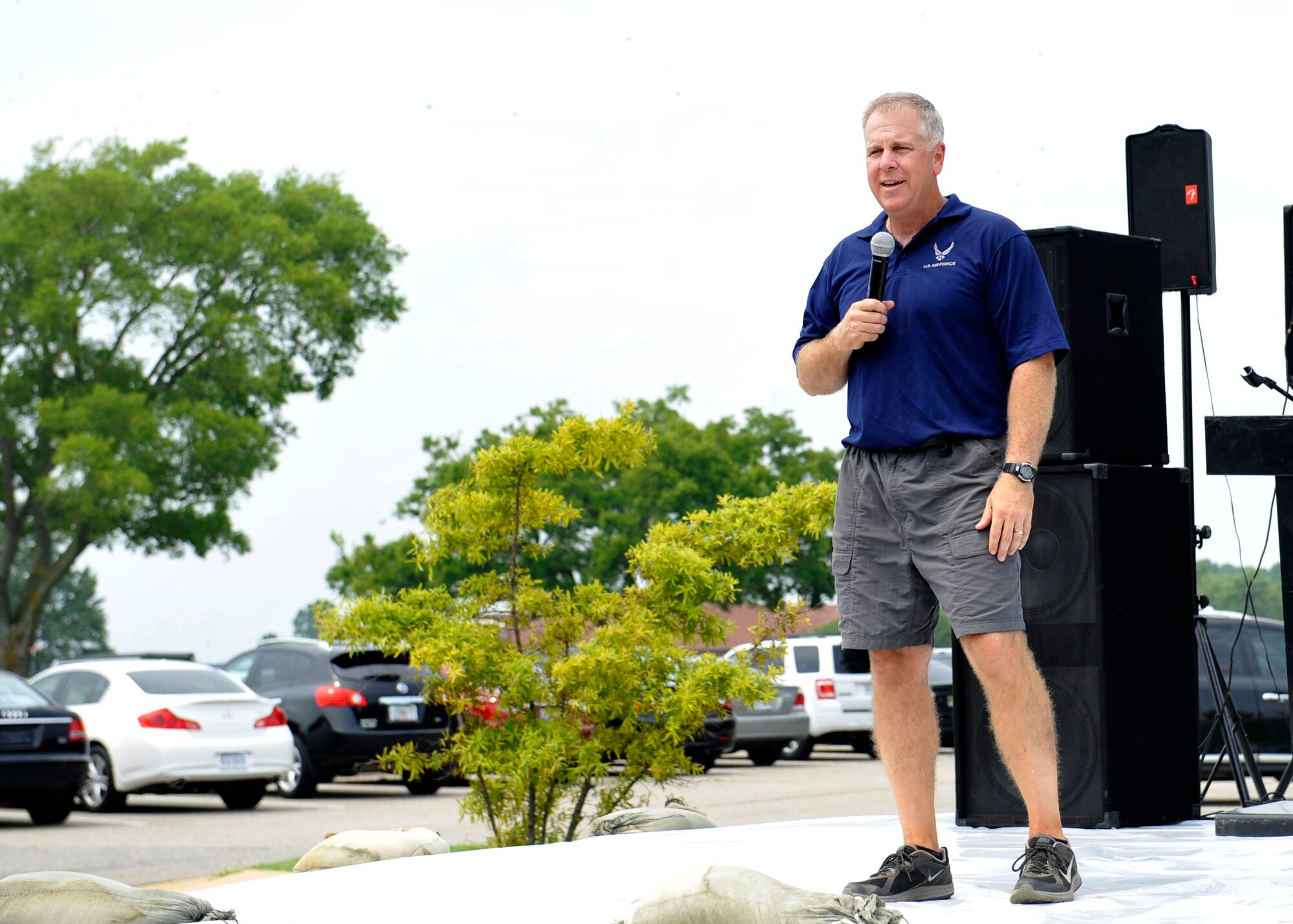 U.S. Air Force Col. John Allen, 633rd Air Base Wing commander, concludes Warrior Day with a safety brief at Langley Air Force Base, Va., July 2, 2015. Warrior Day was Allen’s last major event at Joint Base Langley-Eustis before a permanent change of station. (U.S. Air Force photo by Senior Airman Breonna Veal/Released)