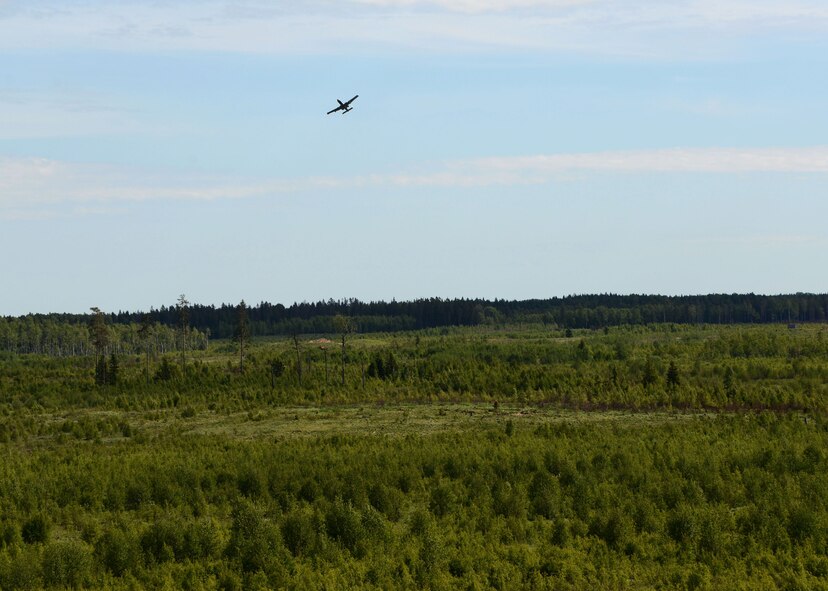 An A-10C Thunderbolt II aircraft assigned to the 104th Fighter Squadron, Maryland Air National Guard, approaches the range in Tapa, Estonia during a flying mission for Saber Strike 15, June 9, 2015. Saber Strike is an exercise that aims to continue to improve U.S. interoperability with ally and partner nations, while increasing their capacity to conduct a full spectrum of military operations (Air National Guard photo by Tech. Sgt. Christopher Schepers)