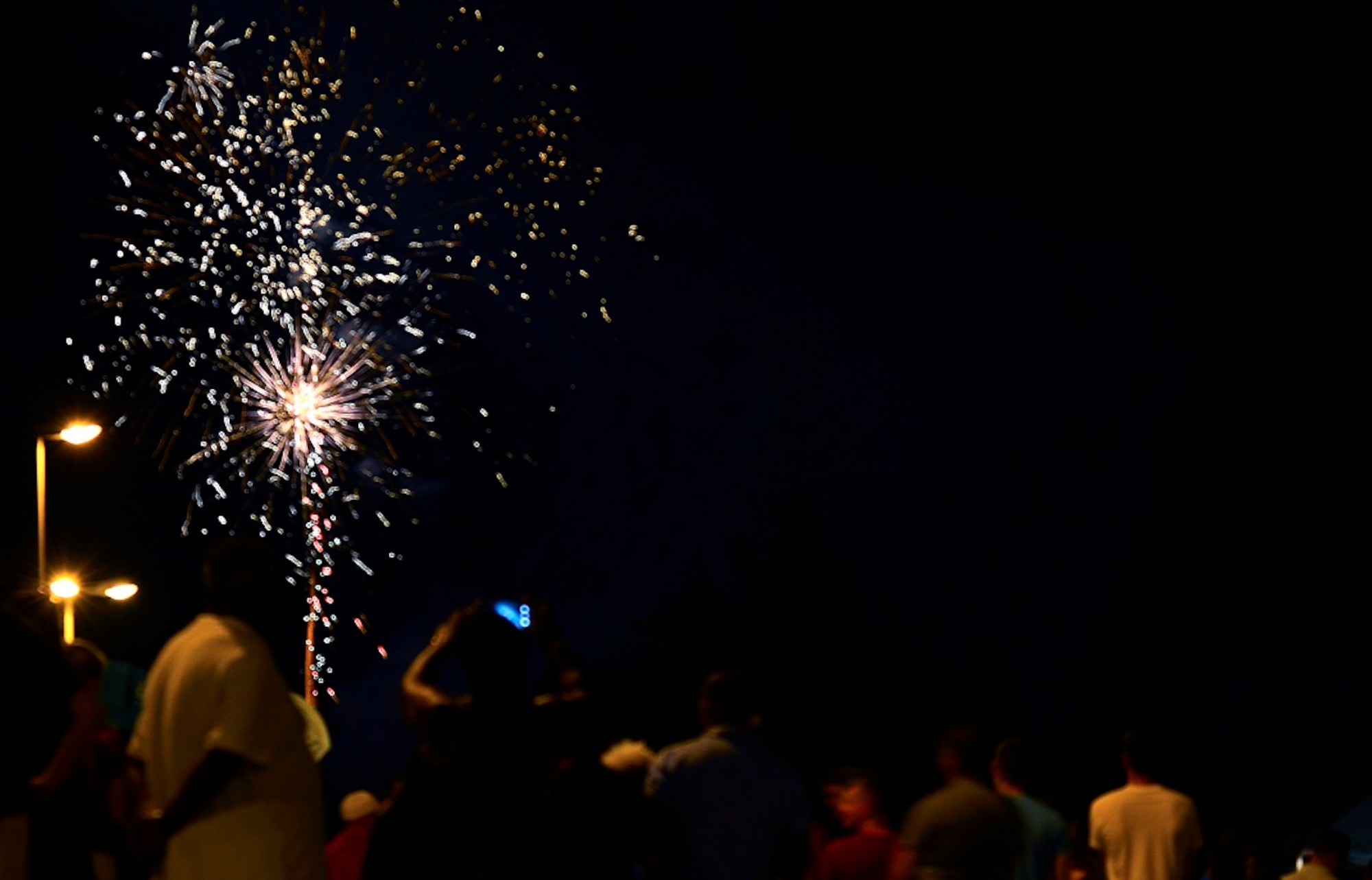 Patrons of this year’s Freedom Fest watch a fireworks show July 4, 2015, at Ramstein Air Base, Germany. The fair was a two-day event held in celebration of the United States’ Independence Day. Attendees were able to enjoy rides, food, games and live music. (U.S. Air Force photo/Airman 1st Class Tryphena Mayhugh)