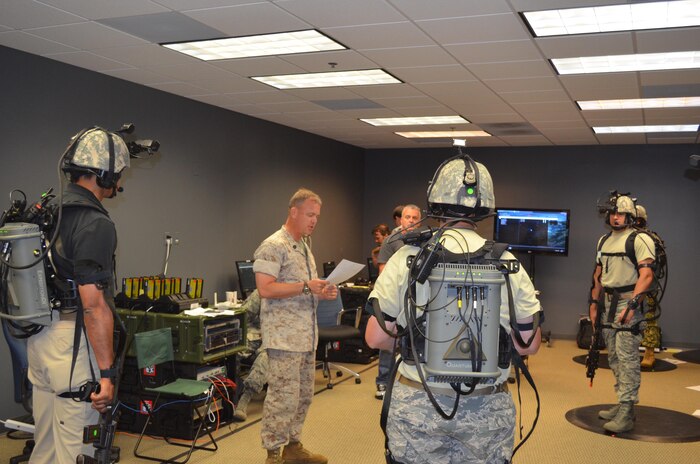 Service, joint, and interagency representatives participate in the Army Distributed Soldier Training System assessment of joint non-lethal weapons escalation of force scenarios.