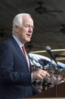 U.S. Sen. John Cornyn addresses more than 450 Airmen during the Air Force Basic Military Training graduation parade July 3 at the parade grounds at Joint Base San Antonio-Lackland. The senator visited JBSA-Lackland to learn about the function and mission of the 37th Training Wing, the largest training wing in the Air Force, and to thank the newest members of the U.S. Air Force for their commitment and service. 