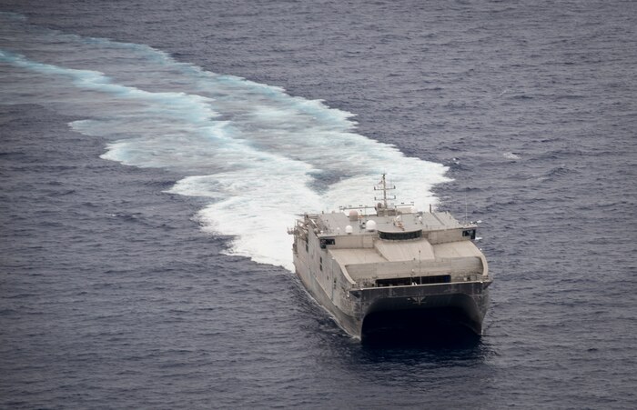 PACIFIC OCEAN -- The Military Sealift Command Joint High Speed Vessel USNS Millinocket (JHSV 3) is underway in the Pacific Ocean for Pacific Partnership 2015. Now in its 10th iteration, Pacific Partnership is the largest annual multilateral humanitarian assistance and disaster relief preparedness mission conducted in the Indo-Asia-Pacific region. While training for crisis conditions, Pacific Partnership missions have provided medical care to approximately 270,000 patients and veterinary services to more than 38,000 animals. Additionaly, Pacific Partnership has provided critical infrastructure development to host nations through the completion of more than 180 engineering projects. (U.S. Navy photo by Chief Mass Communication Specialist Christopher E. Tucker/RELEASED)