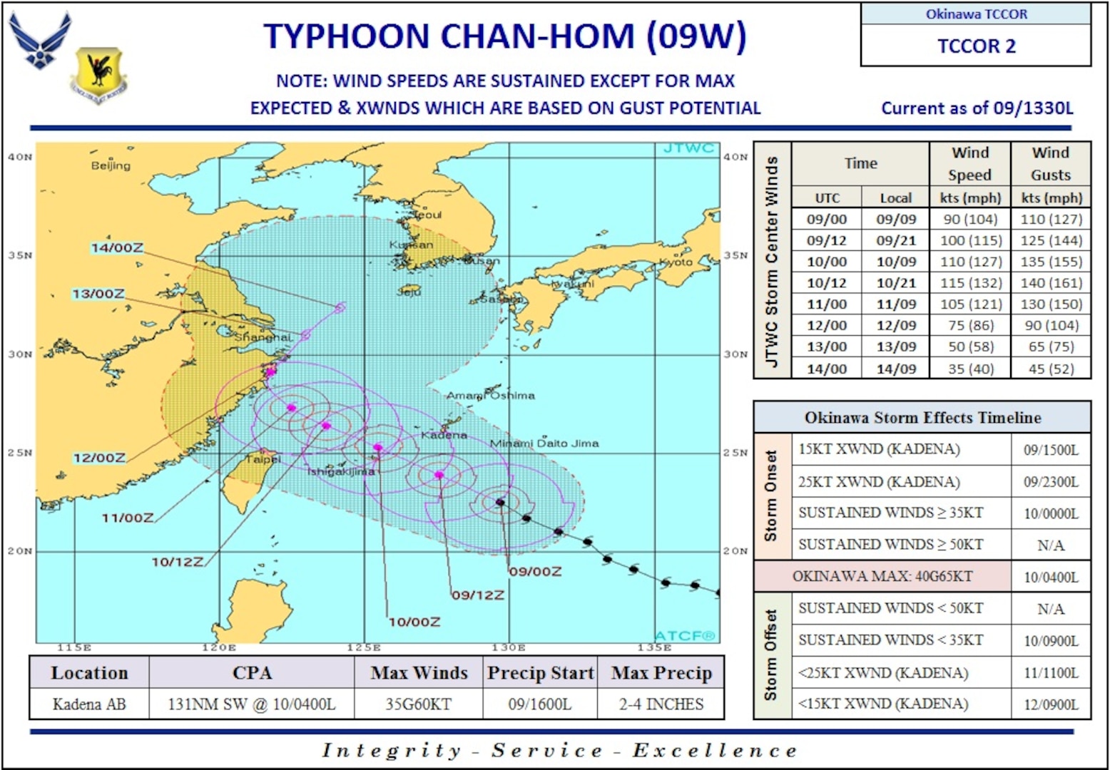 Typhoon Chan-Hom forecast timeline. (Current as of 2 p.m. July 9, 2015)