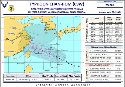 Typhoon Chan-Hom forecast timeline. (Current as of 2 p.m. July 9, 2015)