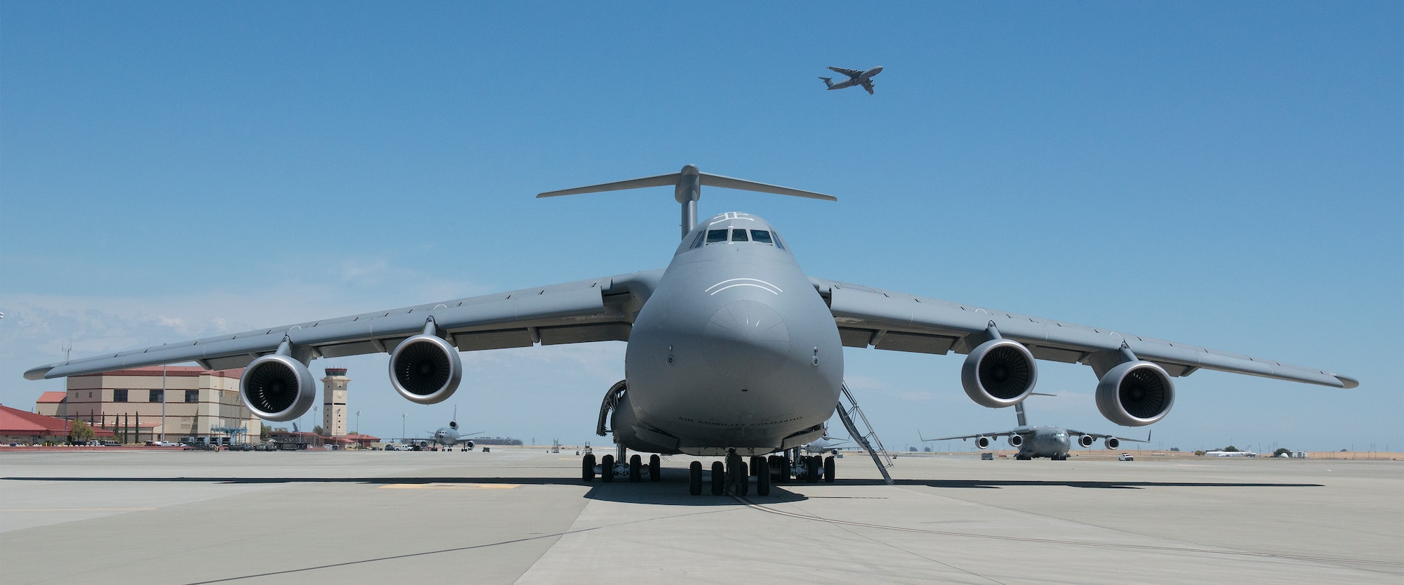 A newly delivered C-5M Super Galaxy is parked on the flightline July 8, 2015, at Travis Air Force Base, California. The newly-modernized aircraft is the seventh C-5M to return to Travis following retrograde and refurbishment. (U.S. Air Force photo by Heide Couch)