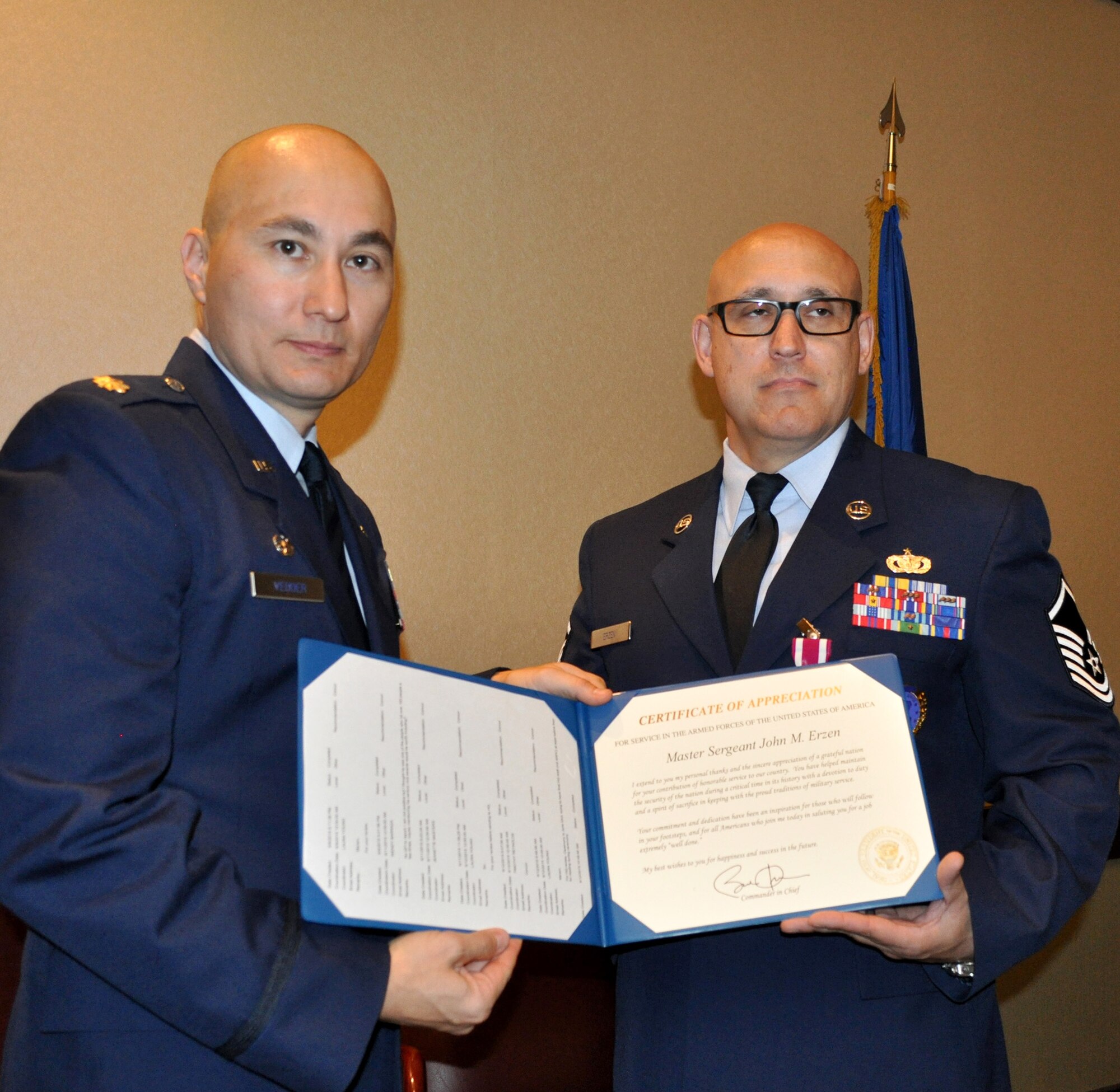 TRAVIS AIR FORCE BASE, Calif. -- June 27, 2015, at Travis Air Force Base, Calif., to Master Sgt. John M. Erzen, retired from the Air Force Reserve.  (U.S. Air Force photos/Ellen Hatfield)